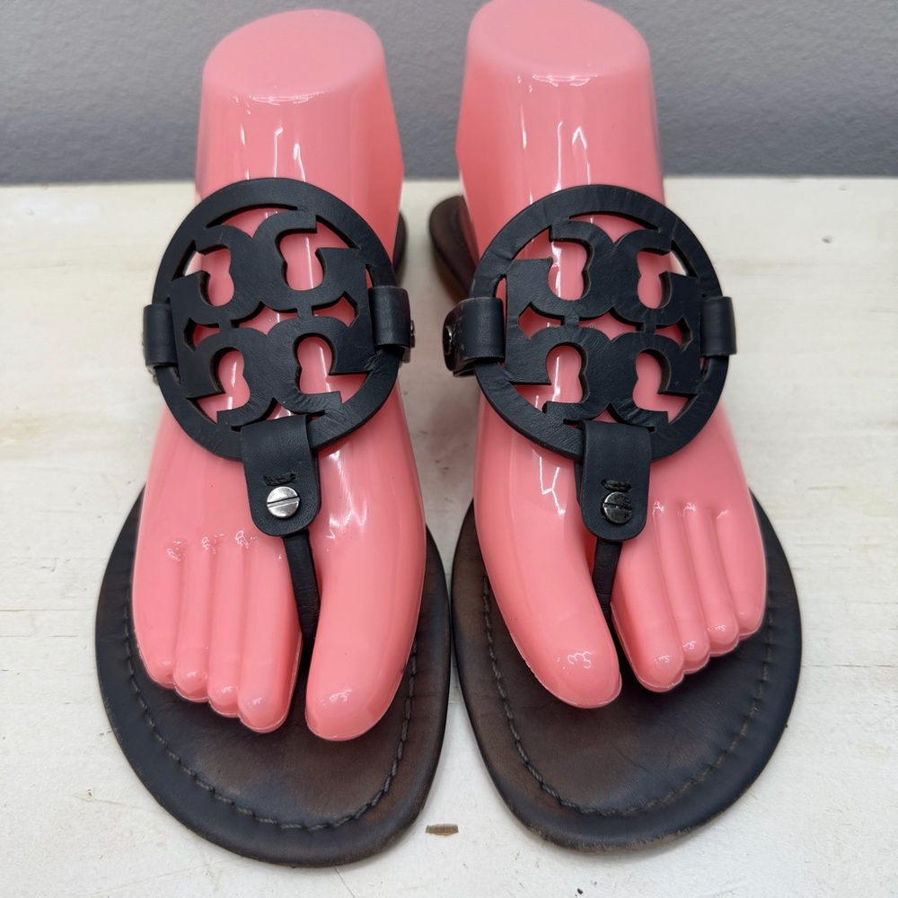 Tory Burch Dark Grey Leather Miller Sandals 9.5 - Picture 4 of 8